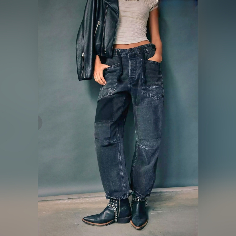 WE THE FREE Moxie Black Barrel Patchwork Jean